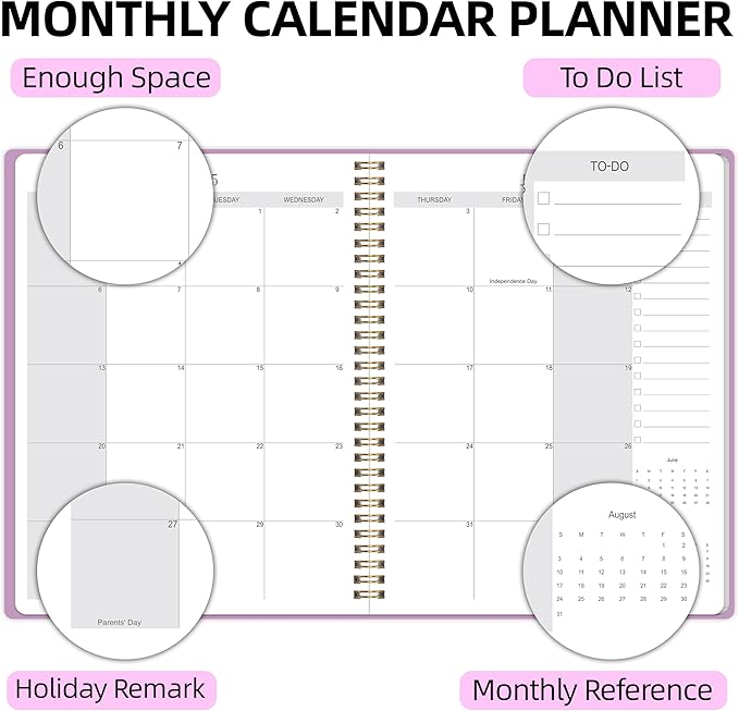 2026-2027 Monthly Planner, Jan 2026-June 2027, B5 (7" x 9"), 2 Year Monthly Planner, 24 month Calendar, Simple Calendar Planner Notebook Soft PVC Cover, Suitable for Schools & Offices, Purple