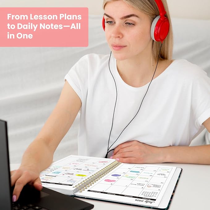 Planner 2026-2027, Monthly and Weekly Calendar Academic Planner July 2026 - June 2027, Hardcover Student Teacher Planning Agenda Book with Tabs, Perfect for Office School Supplies, A4 (8.5" x 11") - Jellyfish