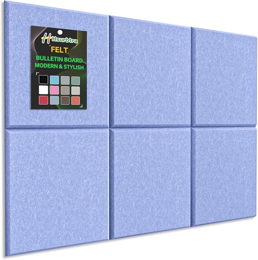 Hsurbtra Cork Board for Wall 24 x 18 Inch, 6 Pack Felt Bulletin Notice Board with Pushpins for Office Home School Farmhouse Wall Decor, Blue