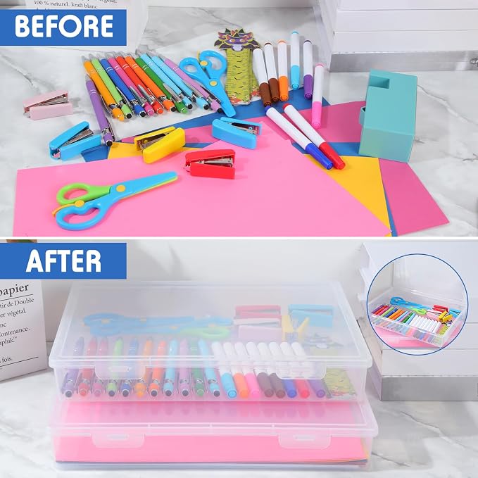 Wesiti 4 Pcs A4 Scrapbook Paper Storage Box Arts Craft Organizers Storage for 8.5 x 11 Inch Letter Paper Photo Picture Storage Plastic Storage Box Documents Magazines Holder, 12.8 x 9.25 x 1.97 Inch