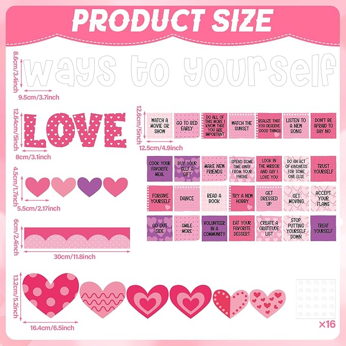 Valentines Day Bulletin Board Decoration Ways to Love Yourself Cutouts Valentines Classroom Bulletin Board Positive Affirmation Station Supplies Pink Love Cut Outs for School Classroom Wall Decor