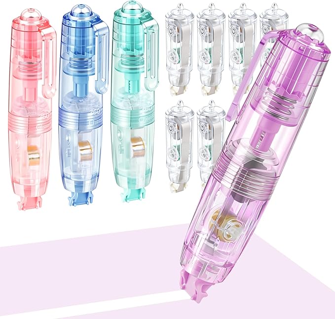 Refillable Retractable Correction Tape, Smooth Pull Out White Correction Tape with 6 Extra Refills, Easy to Use for School Office Supplies