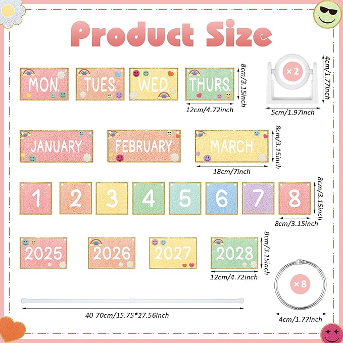 AmazingSpark 54 Pcs Pastel Calendar Bulletin Board Set 54 Date Cards for Pastel Flip Calendar with Adjustable Holder for Home Decor Back to School Classroom Decoration Supplies