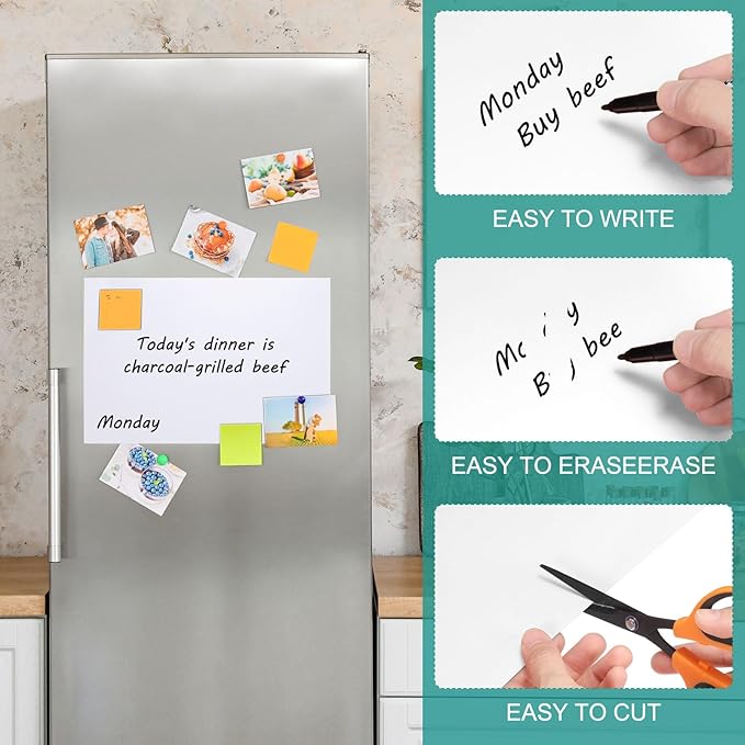 PATIKIL Magnetic Dry Erase Board Sheet for Fridge, 3 Pcs 12 x 8 Inch Erasable Refrigerator Whiteboard for Kitchen for Home Kitchen Organizer Planner Office Storage, White (1mm)