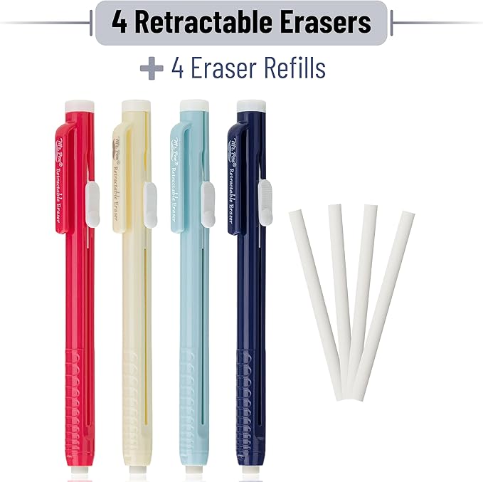 Mr. Pen- Retractable Mechanical Eraser Pens, 4 Pack, Vibrant Colors, Latex-Free Precision Pencil Erasers for Artists, Students, Drawing, Sketching & Drafting