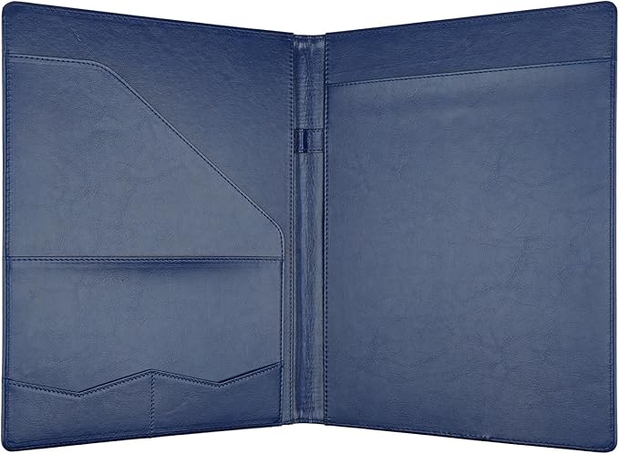 MOWPOG Professional Padfolio Portfolio Binder, Faux Leather Interview Resume Folder, Letter Size A4 Legal Writing Pad Holder, Document Organizer for Business School Office Conference (Blue)