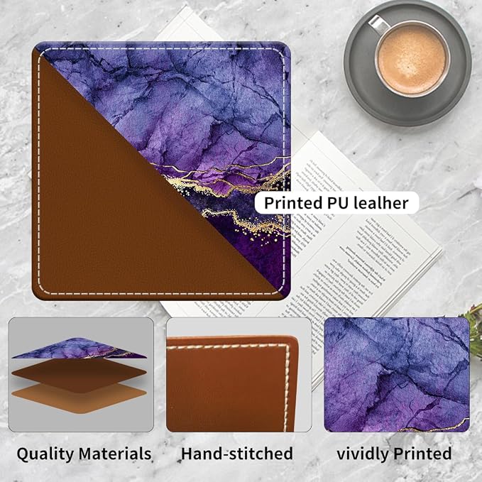 Cute Leather Bookmarks, Fun Triangle Making Corner Bookmark, Book Accessories for Reading Book Lovers, Unbreakable Page Markers for Women Men Luxury Purple Marble