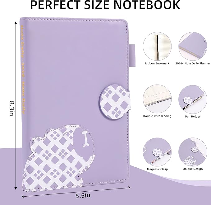 2026 Year Magnetic Buckle Weekly and Monthly Calender Planner 12 Month 5.5" x 8.3" Hardcover Soft Leather Bound Goal Habit Tracker Organizer Planning Book with Tabs , Cute Planner,Daily Schedule School Office Schedule for Women Men（Purple)