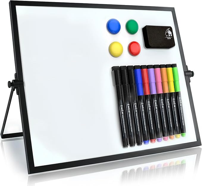 12x16 Magnetic Dry Erase Whiteboard with Stand – Double-Sided Desktop Board, 10 Markers, 4 Magnets & Eraser – Black Frame | LULU OFFICE
