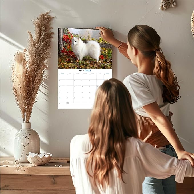 2025 2026 American Eskimo Calendar - Dog Breed Monthly Wall Calendar - 12" x 18" Open - Thick No-Bleed Paper - Giftable - Academic Teacher's Planner Calendar Organizing & Planning - Made in USA