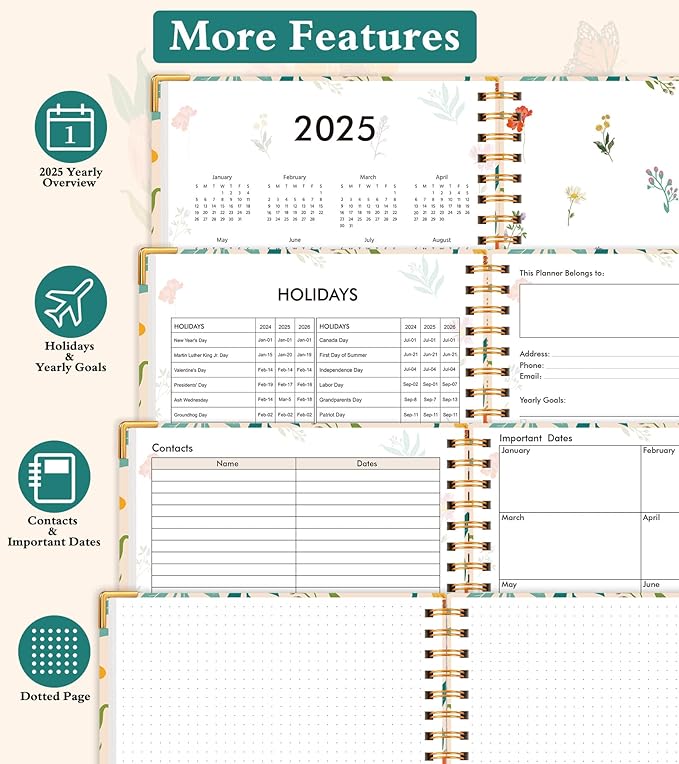 2026 Appointment Book, Hardcover Planner 12 Months Weekly and Monthly (January 2026 - December 2026), 8.5"x11" Daily Hourly Planner 60-Minute time Slots, Spiral Calendar Schedule Book for Work School Teacher Student, Orange Floral