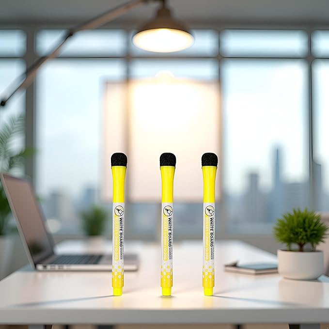 3 Pcs Yellow Magnetic Whiteboard Pen Writing Drawing Erasable Board Marker Office Supplies Erasable Whiteboard Pen Dry Erase and Wet Erase Markers and Highlighters Writing and Correction Supplies