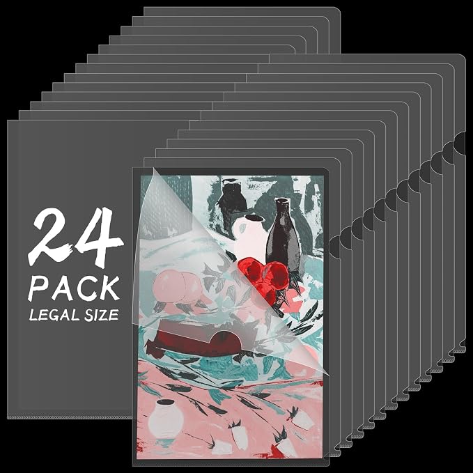 24 Packs Legal Size Clear Project Pocket Sleeves 9”x14.5”L-Type Plastic Folders Project Poly Document Sleeves Project Jacket Sleeves for Home School Office (24)