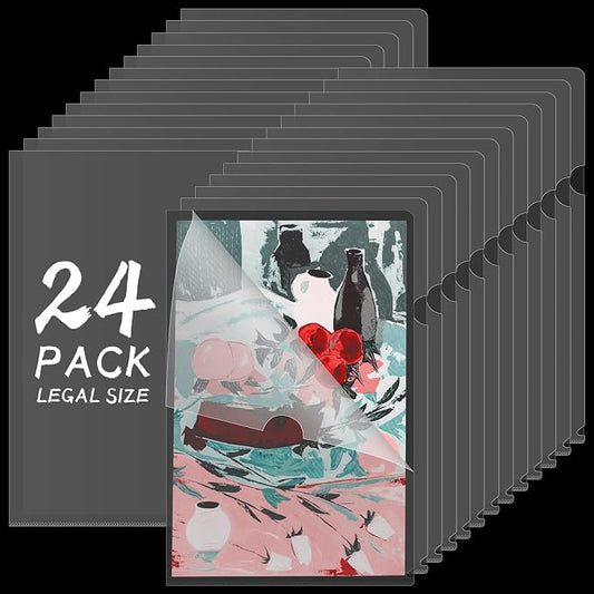 24 Packs Legal Size Clear Project Pocket Sleeves 9”x14.5”L-Type Plastic Folders Project Poly Document Sleeves Project Jacket Sleeves for Home School Office (24)