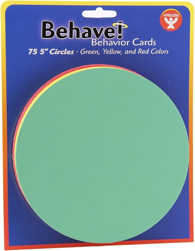 Hygloss Behavior Cards - Motivational for Students & Kids - Red, Yellow & Green Incentive Card for Classroom - Early Childhood Education Material - Pocket Chart Cards - 5” Circles - Pack of 75