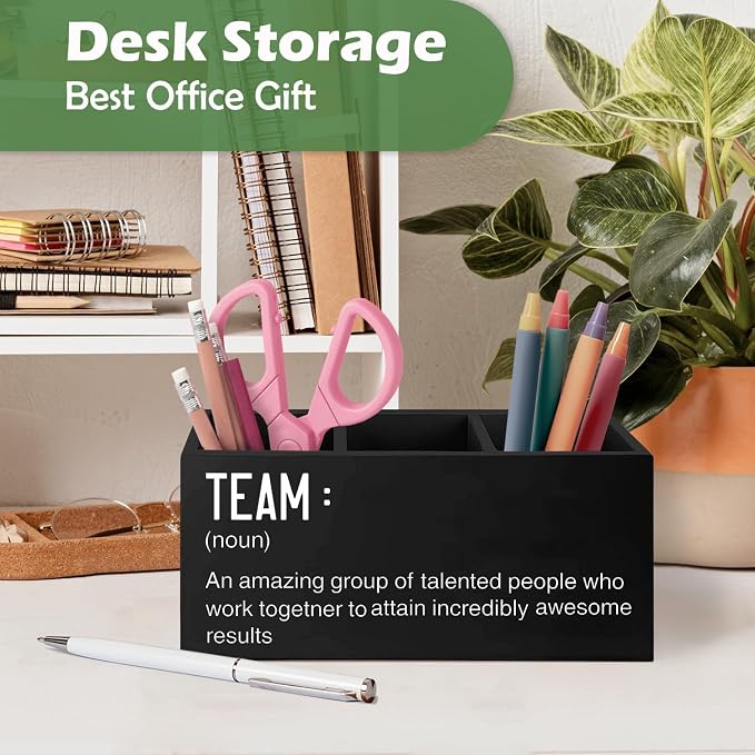 Office Gifts Decor Organizer Team Appreciation Wooden Pen Pencil Holder for Employees Coworkers, Teamwork Gifts, Office Desk Decorations Accessories for Work Women Men Home Desk