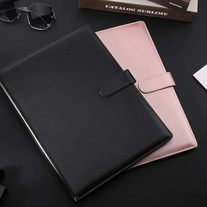Tiankool Padfolio Portfolio Folder Binder-Faux Leather Portfolio Folder with Cover for A4 Notepad Holder, Business Portfolio for Resume, Legal Pad, Interview, Letter-Size Padfolio for Women/Men, Rose