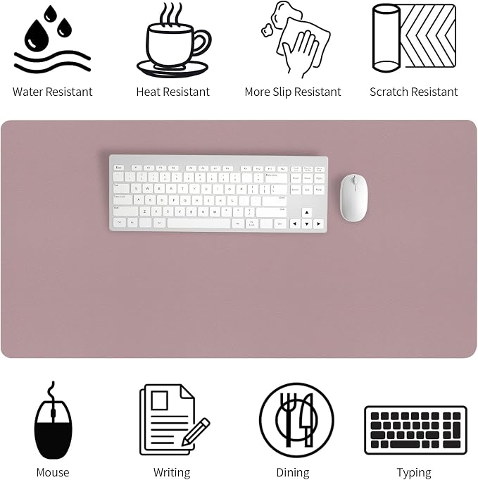 Bloss Pink Desk Mat, Large Mouse Pad, Non-Slip Desk Protector Mat, Leather Desk Blotter, Waterproof Desk Pad for Make Up Desk/31.5×15.7 Inch