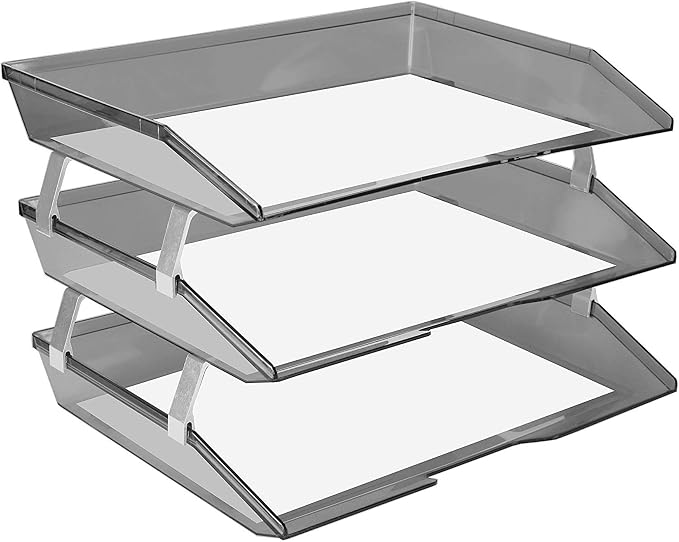 Acrimet Facility 3 Tier Letter Tray, Side Load, Letter Size/A4, Desktop File Organizer, Plastic (Clear Gray Color)