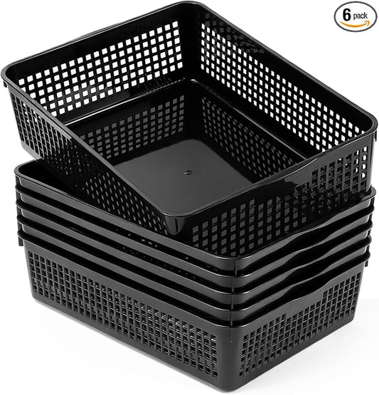 6 Pack Turn in Trays Classroom, A4 Size Plastic Paper Storage Tray, Paper Trays for Classroom, Plastic Storage Baskets for Library, Drawers, Home, Office, Bathroom, Kitchen(Black)