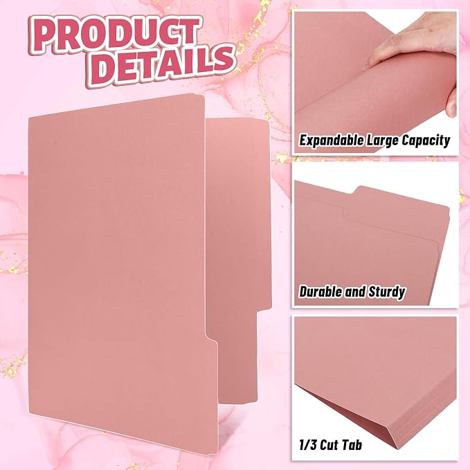 Whaline 24 Pack Dusty Pink File Folders Letter Size Gradient Pink File Pockets with 1/3 Cut Tab 8.9 x 11.6 Inch Solid Color Cute Documents Folders for Organizing Filing Home Office Supplies
