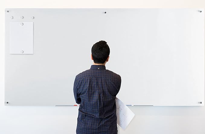 Audio-Visual Direct Non-Glare Projection Magnetic Ultra White Glass Dry-Erase Board Set - 8' x 4' - Includes Magnets, Hardware & Marker Tray