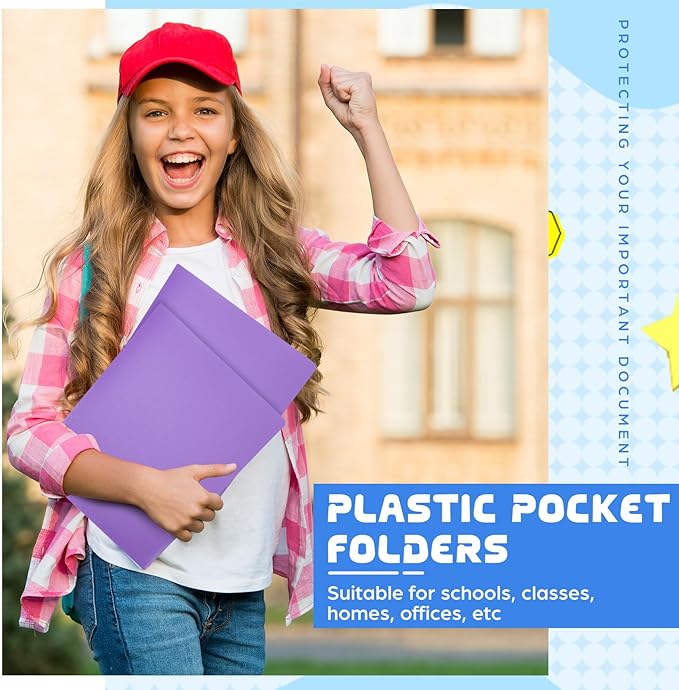 24 Pcs Purple Heavy Duty Plastic Folders 2 Pocket File Folder Fit Letter Size for Home Office School Communication Presentation Report Sheet Protectors (Purple)