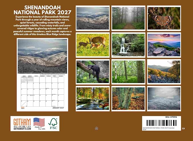 Shenandoah National Park Calendar 2027 Monthly Wall Calender 12 Month