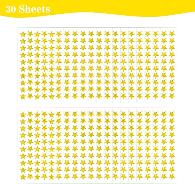 1800 PCS Gold Star Stickers, 30 Sheets Holographic Gold Star Sticker for Kids Reward, Foil Stars Stickers, Small Mini Stars Sticker for School Planner, Behavior Chart, Classroom Teacher Supplies