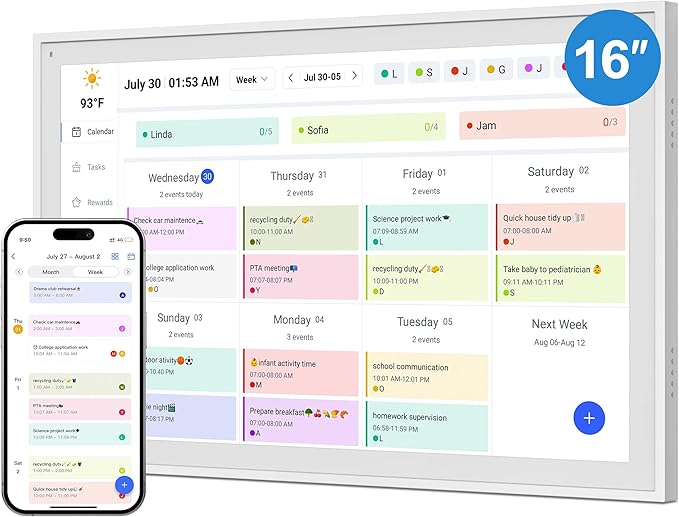 Digital Calendar, Smart WiFi Electronic Calendar&Chore Chart, IPS Touch Screen HD Display for Family Schedules, Share Moments Instantly from Anywhere