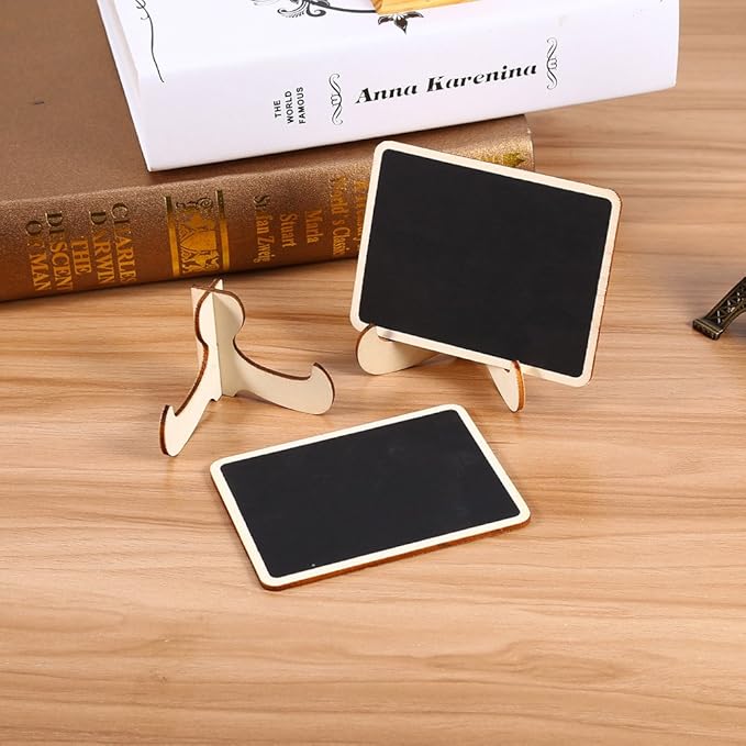 10Pcs Mini Chalkboard Signs for Food, 2.3 x 1.9in Rectangle Small Chalkboard Sign with Stand, Wooden Food Signs for Buffets, Weddings, Gatherings and Birthday Party