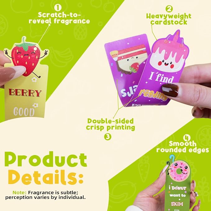 96PCS Scented Bookmarks Scratch and Sniff Bookmark Bulk Paper Bookmarks for Kids Adults Women Students Readers Book Lovers Gifts, 48 Styles Fun Cute Bookmark Inspirational Book Marks with Pun Quotes