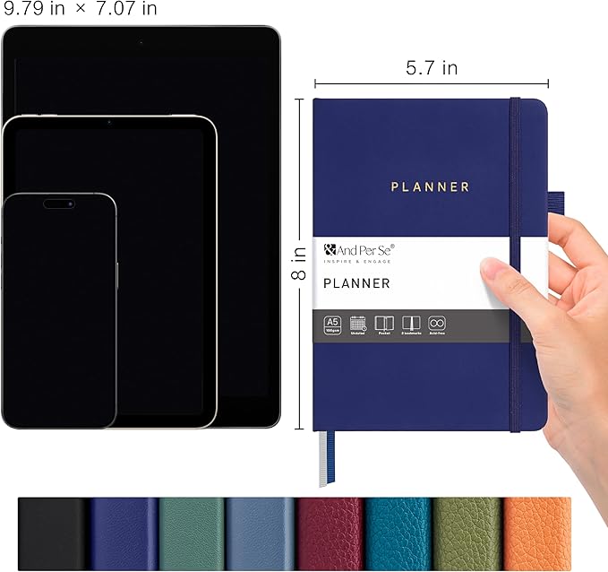 And Per Se Undated Weekly Planner 2026, A5 size Leather Hardcover Planner with Goals & Habit Tracker – ADHD Planner & Productivity Journal (Royal Blue)