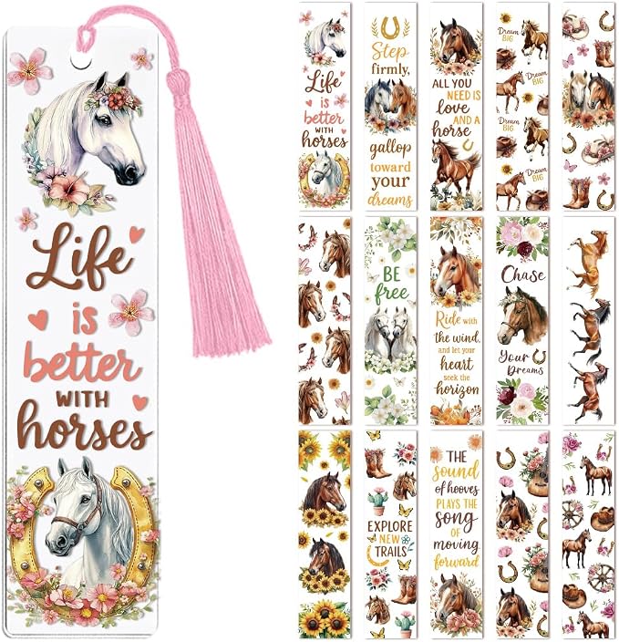 Peacoblue 30pcs UV DTF Bookmarks Transfer Stickers Wraps Horses for Women Men Reading, Waterproof Bookmarkers Decal(No Blank Bookmarks) for Acrylic Plastic Metal Blank Bookmark