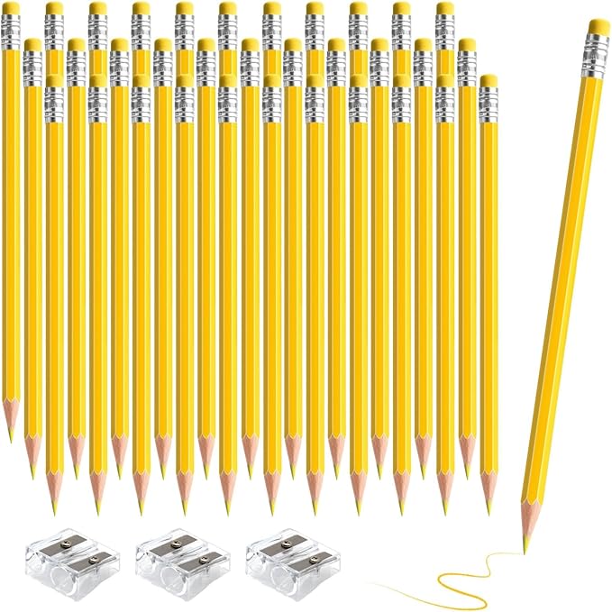 36 PCS Yellow Pencils with Eraser, Pre-Sharpened HB Spring & Easter Pencils for Kids, School Supplies for Writing, Drawing & Easter Art Crafts (Yellow)