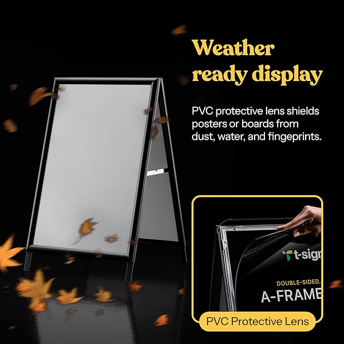 T-SIGN Sidewalk Sign for Indoor & Outdoor Sign - Open Aluminum A Frame Sign Poster Board 24x36 Inches, White Dry Erase Surface - Heavy Duty Double Sided Sandwich Board, Street Advertising Sign Board