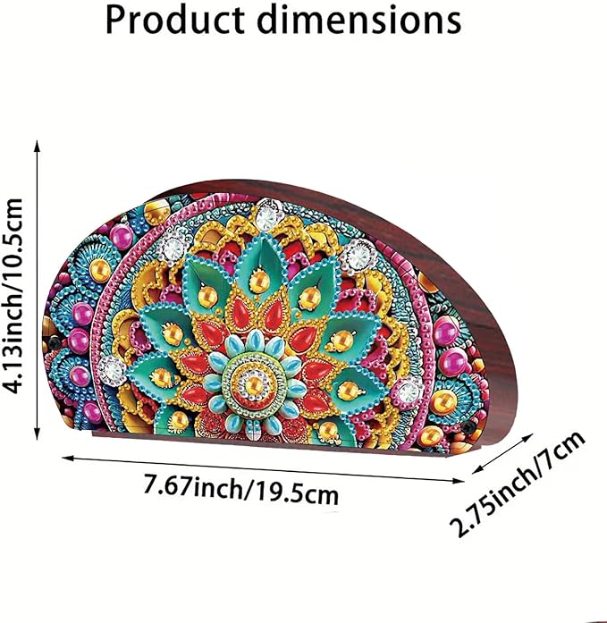 Remote Control Holder with 4 Compartments, DIY Diamond Art Painting Wooden Half Moon TV Control Holder for Remote Controllers, Office Supplies, Makeup Brush, Media Accessories-Mandala-5