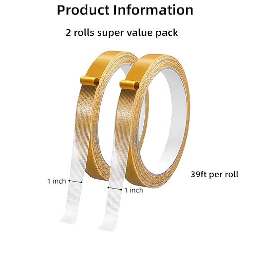 Double Sided Fabric & Carpet Tape - 1inch+2inch x39FT Each Value Pack - Heavy Duty High Stickiness Residue Free - Easy Tear No Sew for Clothes Hemming, Rugs & Runners, Crafts, DIY, Walls - Waterproof