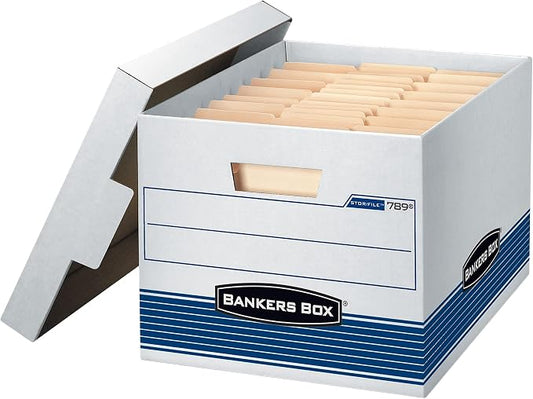 Bankers Box 4-Pack Medium Duty File Storage Boxes with Lids, FastFold Assembly, Letter/Legal, STOR/FILE, (0078907)