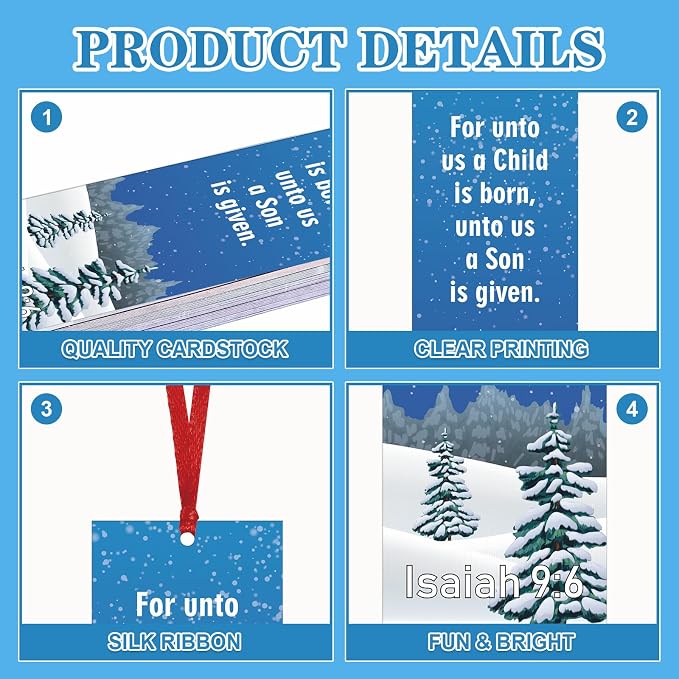 Dispowreath 60 Pcs Christmas Isaiah 9: 6 Religious Christian Bookmarks Church Bookmarks Gift for Men Women Church Home Party Favors