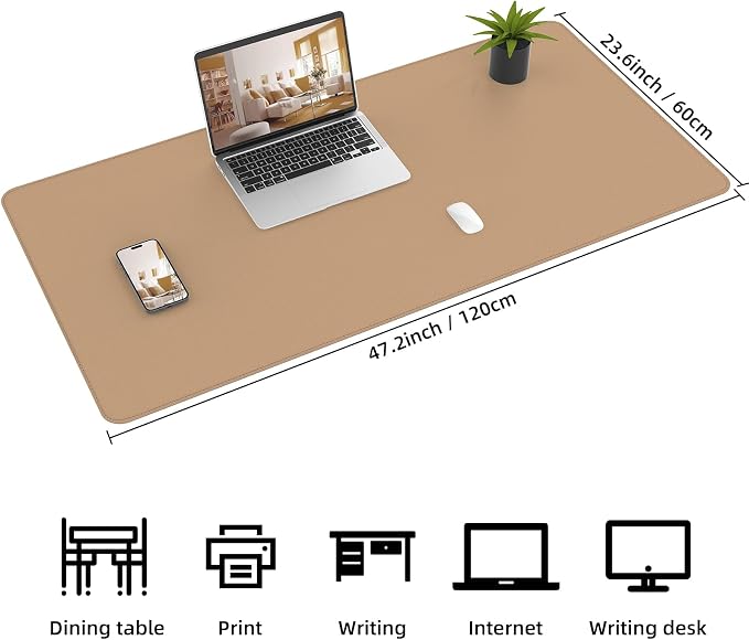 AFIING Cork Desk Mat 47" x 23.6", Dual-Sided Natural Cork & PU Leather Desk Pad, Non-Slip Waterproof Large Mouse Pad for Office, Home & Gaming (Dark Apricot)