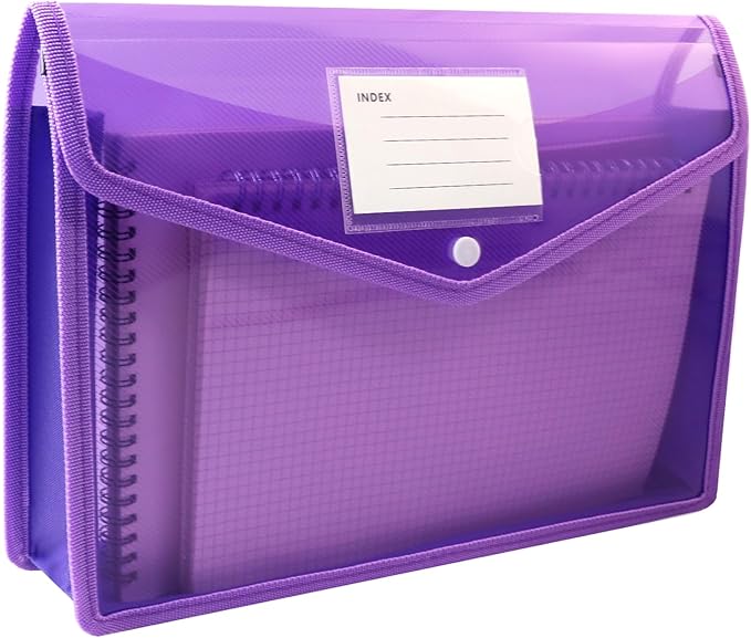 Plastic Expanding File Folder, Folders for Documents, Transparent Envelopes with Elastic Closure, File Folder Organizer Holder, Large Capacity, Fit Letter/A4 Size (Purple-1Pcs)