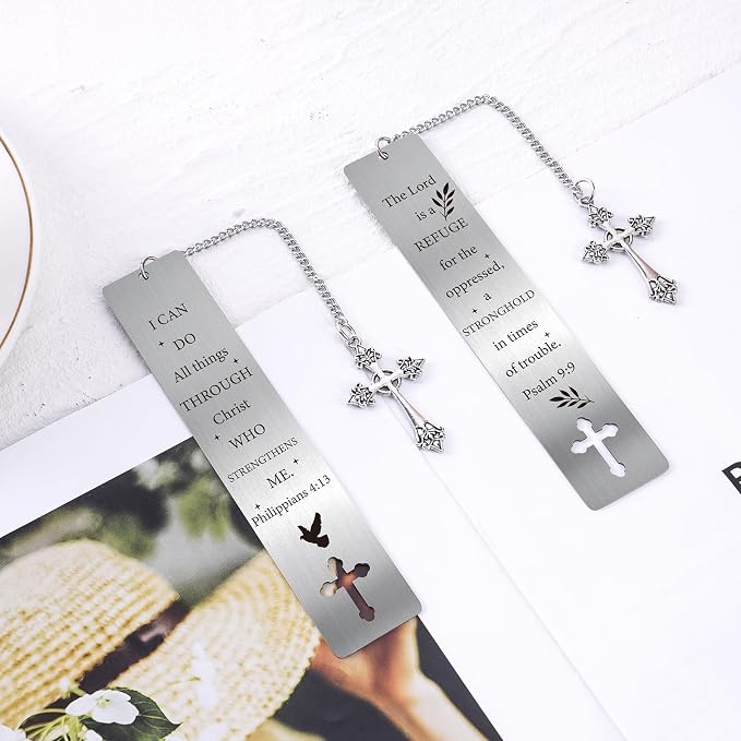 Christian Metal Bookmark Gifts - 2 PCs I Can Do All Things Bible Verse Bookmarks for Reading Women Men Religious Scripture Book Marks Cross for Friends Bookish Readers Christmas Birthday