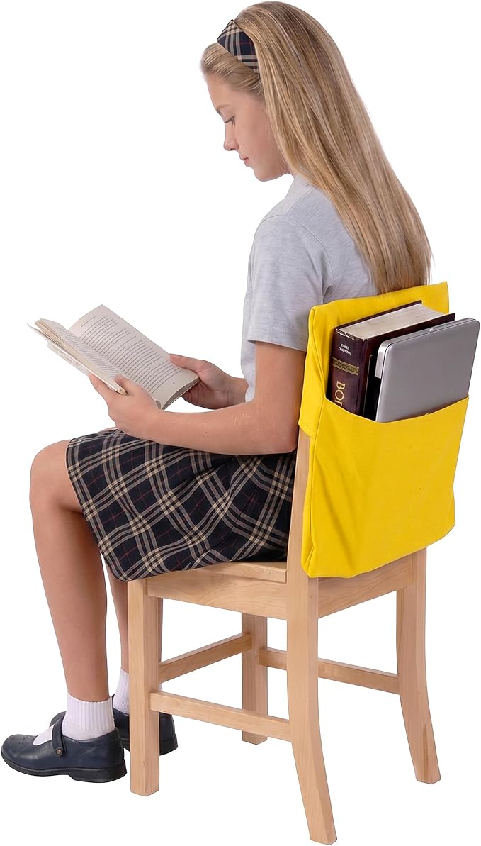 Seat Sack Student Chair Storage Pocket - 19", Classroom Chair Organizer for Student Desks, Durable Over-the-Chair Storage, Yellow, 1-Pack