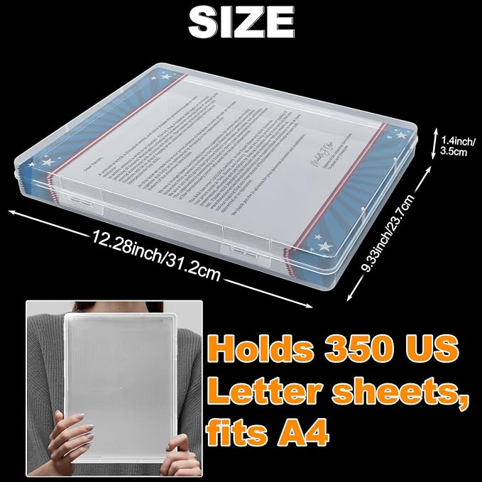 DUOFIRE 4 Pack Plastic File Storage Box with Lid, Clear File Boxes with Lids for A4 and US Letter Size Paper, Document Organizer for Office, Craft, Art Supplies, School and Business Use