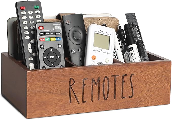 LBEMEY Acacia Wood Remote Control Holder, TV Remote Holder, Remote Organizer for Table,Home,Living room, bedroom for Wooden Remote Box (Brown, XL,for 6+ Remote Controls)
