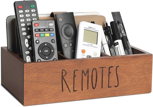 LBEMEY Acacia Wood Remote Control Holder, TV Remote Holder, Remote Organizer for Table,Home,Living room, bedroom for Wooden Remote Box (Brown, XL,for 6+ Remote Controls)
