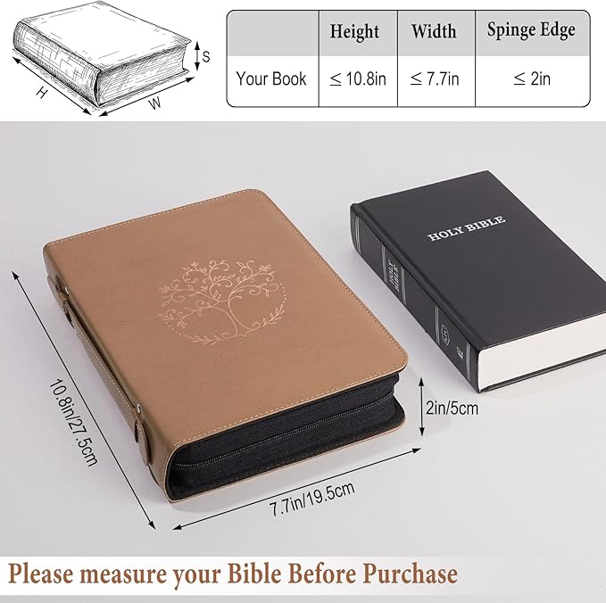 Bible Cover Case for Women and Men, PU Leather Bible Bag Bible Study Supplies Accessories with Detachable Wrist Strap
