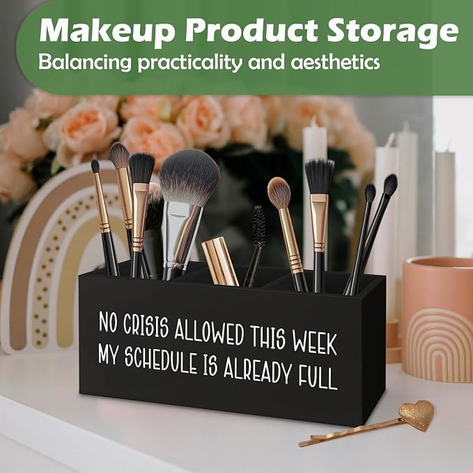 Funny Office Decor Wooden Pen Pencil Holder, Humorous Funny Office Gifts for Coworkers Women Men, No Crisis Allowed This Week Sign Desk Organizer for Desk Table