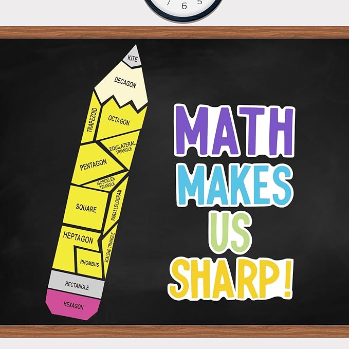 Math Bulletin Board Decorations Sets, Pencil Decorations for Classroom, Educational Math Makes Us Sharp Paper Cutouts for Back to School Math Classroom Supplies Window Wall Door Decor